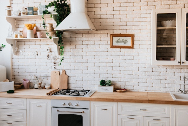 kitchen with brick tile